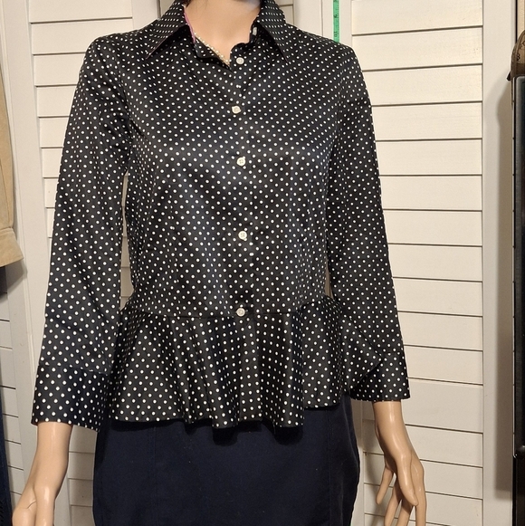 Ralph Lauren Tops - Ralph Lauren Polka Dot Peplum Blouse ruffled Black and White Sz S